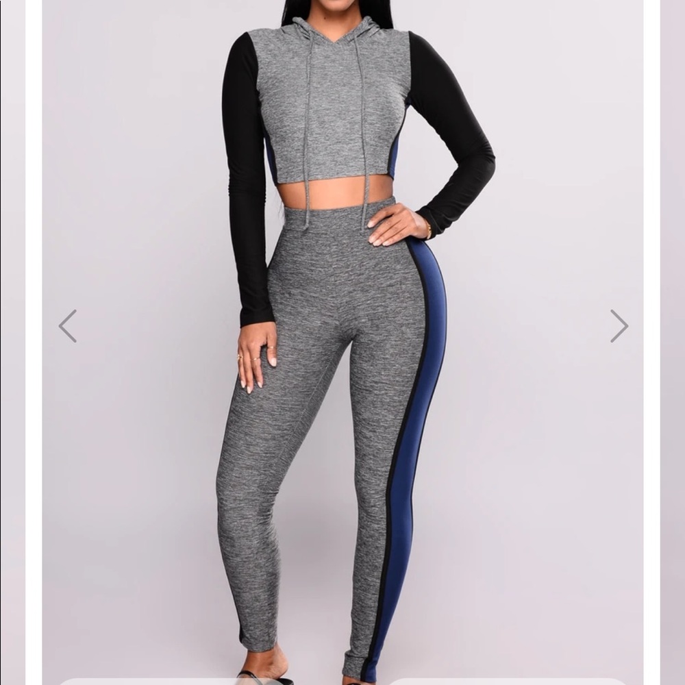 Grey Leggings Matching Set With Hoodie